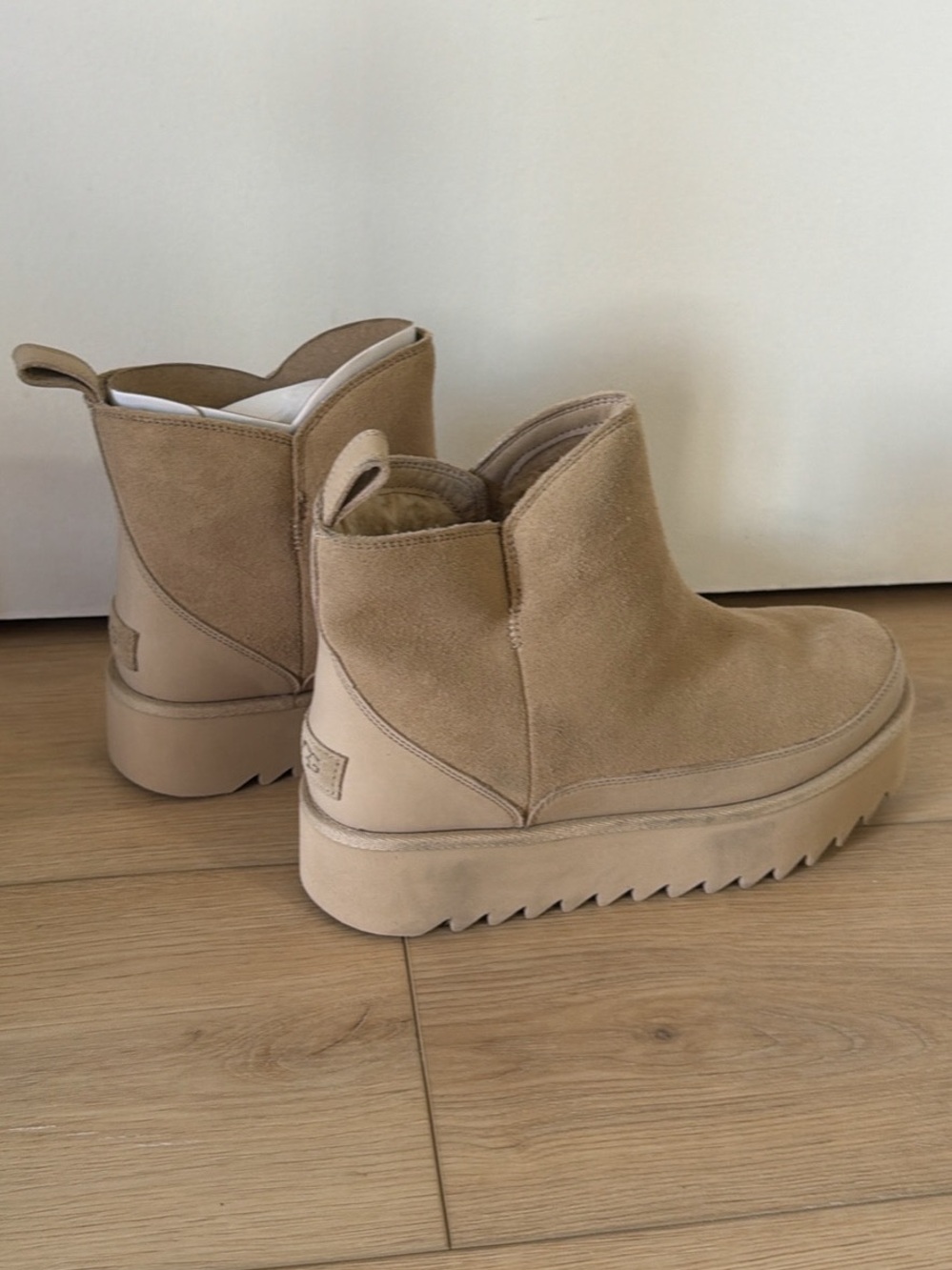 UGG Neutral Tan Suede Platform Ankle Booties
